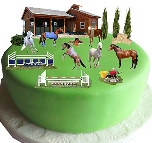 Equestrian Horse & Pony Cake Scene Made from Edible Wafer Paper - Perfect for Decorating Your Birthday Cakes- Easy to Use