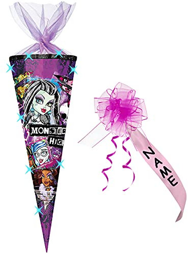 alles-meine.de GmbH 3-D Glitzer Effekt ! - Schultüte - Monster High - 70 cm - rund - incl. individueller Schleife - Organza Abschluß - Zuckertüte - mit/ohne Kunststoff Sp..