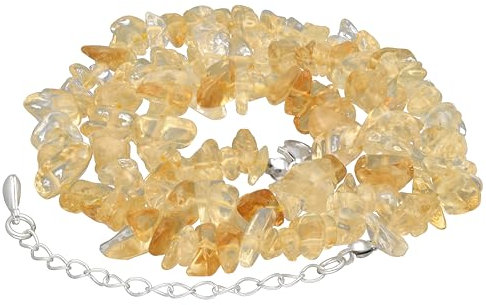 Lebensquelle Plus Citrin Splitterkette Edelstein Kette | 45 + 5cm Verlängerungskettchen aus 925er Silber | Karabiner Verschluss