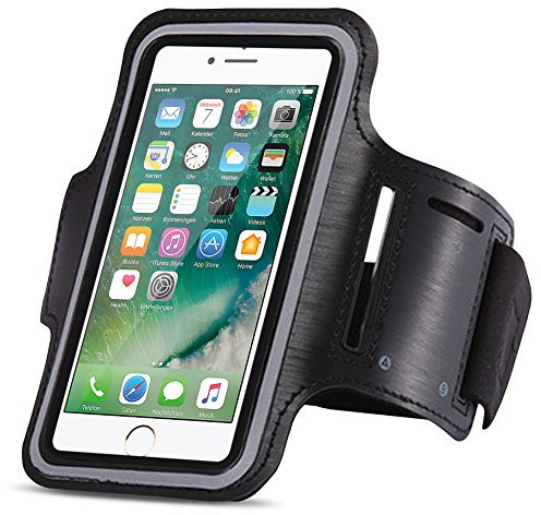 NAUCI Jogging Tasche kompatibel für Apple iPhone Handy Hülle Sportarmband Fitnesstasche Lauf Case, Farben:Schwarz, Smartphone:Apple iPhone 7