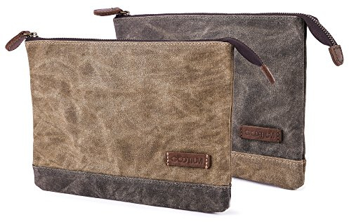 Gootium Waxed Canvas Zip Pouch Set - Zippered Makeup Bag Office Supply Folio Pencil Bag Multipurpose Organizer Accessories Holder (2 Pack)