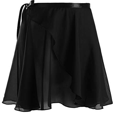 TiaoBug Damen Wickelrock Ballett Rock unregelmäßig Tanz Sport Gymnastik Mini Skater Rock Skirt aus Chiffon Dancewear Tanzrock Rosa Weiß rot schwarz Schwarz C Einheitsgröße