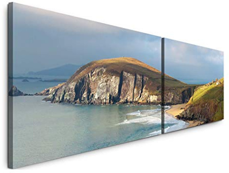 Paul Sinus Art Irland Insel 180x50cm - 2 Wandbilder je 50x90cm - Kunstdrucke - Wandbild - Leinwandbilder fertig auf Rahmen