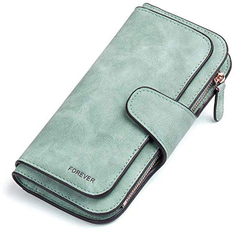 Portefeuille Femme Grande Capacite Femme Portefeuille PU Cuir Porte-Monnaie Elégant avec 16 Porte-Cartes y Compris 2 fenêtre d'identification, Porte-Cartes Zippé Porte-Monnaie pour Femme (Vert)