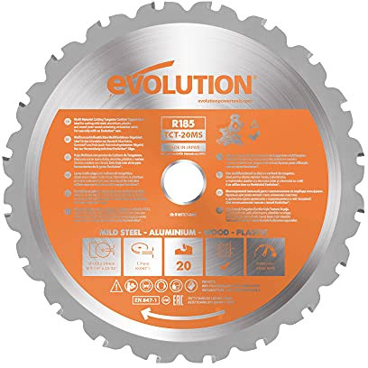 Evolution Power Tools R185TCT-20MS - 185mm Universalblatt - 20 Zähne mit Hartmetallbestückung für Holz, Metall Kunststoff, sägeblatt kreissäge, 185 mm