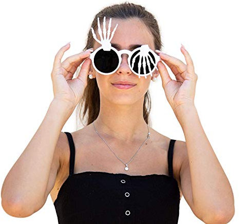 Oblique Unique® Skelett Brille mit 2 Skeletthänden Spaßbrille Gagbrille Partybrille Sonnenbrille für Halloween Party Fasching Karneval Accessoire - Farbe wählbar (Weiß)