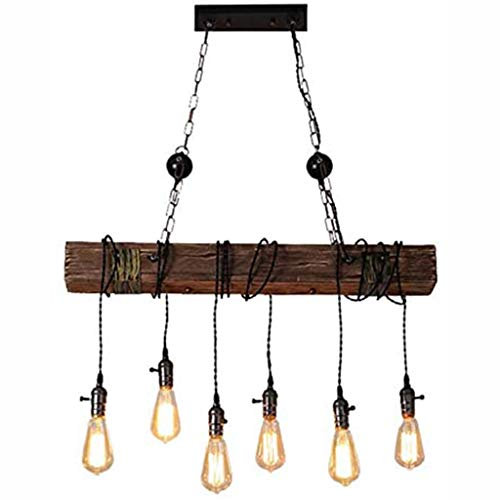 Vintage Pendellampe Leuchte industrielle Retro Pendelleuchte Holz Hängelampe Höhenverstellbar E27/6 KöpfeEdison Hängende Lampe für Esszimmer Wohnzimmer Bar Antike Pendelleuchte (Keine Glühbirne)