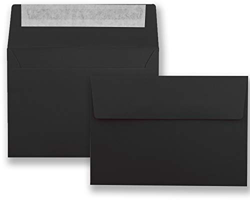 100x Brief-Umschläge B6 - Schwarz - 12,5 x 17,5 cm - Haftklebung 120 g/m² - breite edle Verschluss-Lasche - hochwertige Einladungs-Umschläge