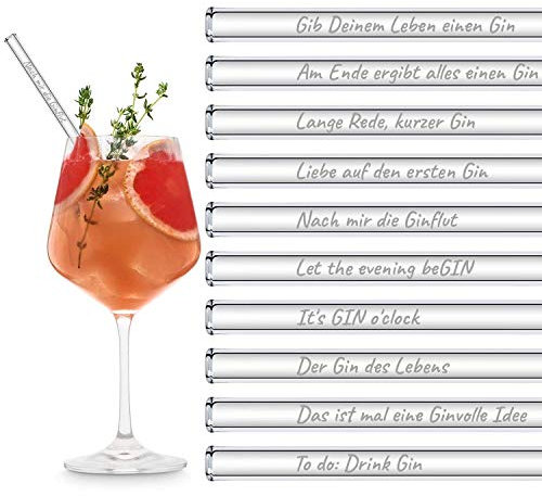 HALM Glasstrohhalme Gin Sprüche Edition XL Party-Pack 20 Stück 20cm lang mit gravierten Gin-Sprüchen in Deutsch Strohhalm Trinkhalm Glasstrohalm Gin-Tonic Geschenk