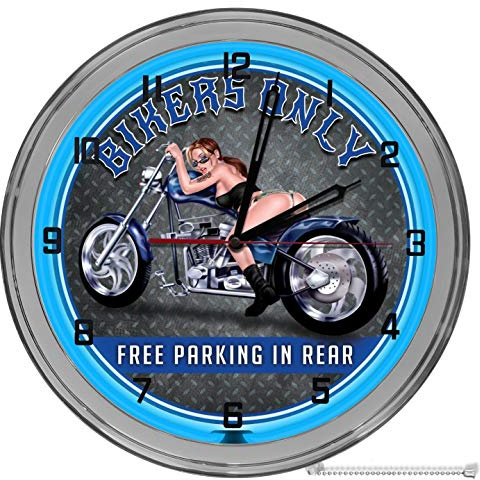 Decorative Concepts Bikers Only Free Parking 16 Light Up Blue Neon Clock
