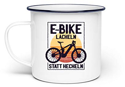 E Bike Fahrrad Lächeln statt Hecheln - Emaille Tasse -Einheitsgröße-Weiß