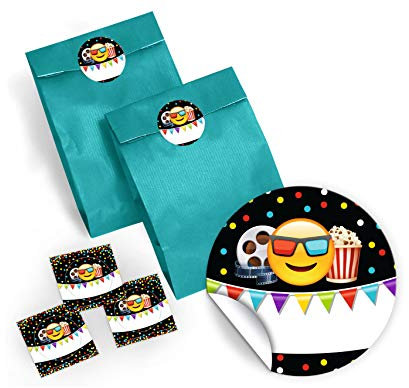 JuNa-Experten 12 Geschenktüten/blau + 12 Aufkleber Kino Cinema-Party für Mitgebsel Gastgeschenk beim Kindergeburtstag Jungen Mädchen
