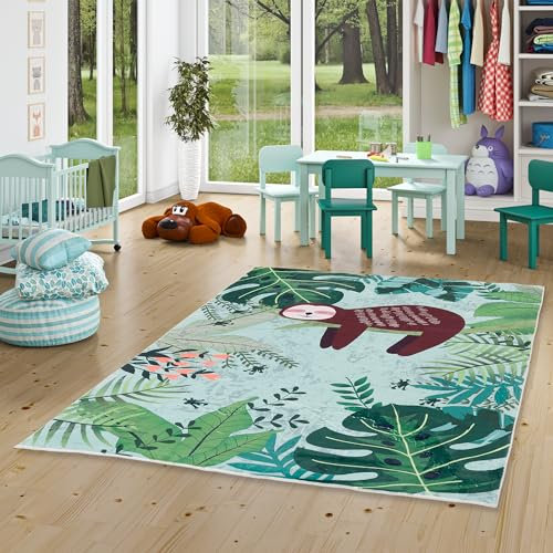 Pergamon Luxus Super Soft Kinder Fellteppich Plush Kids Faultier Urwald, super weich und kuschelig in 5 Größen