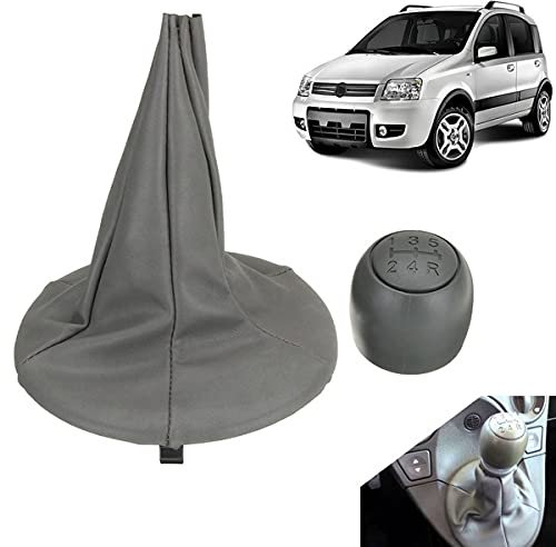 car passion Manueller Schalthebelbezug + grauer Knauf + Haltering für Fiat Panda 2003-2012 (zweite Serie) 5-Gang-Schaltgetriebe Set Komplettes Ersatzteil