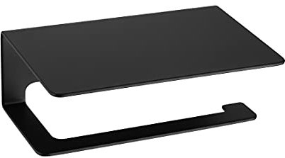 EMKE Toilettenpapierhalter mit Ablage 1 Stück 160x115x60mm Klopapierhalter Selbstklebend oder Schrauben Installation, Mattes Schwarz Edelstahl