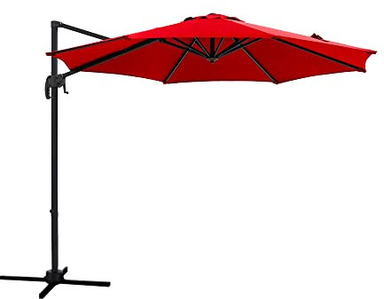 Parasol Deporte Octogonale Ø300cm de Plage - Parasol Déporté 3x3 M Rouge Aluminium - Parasol Plage, Balcon, pour Patio