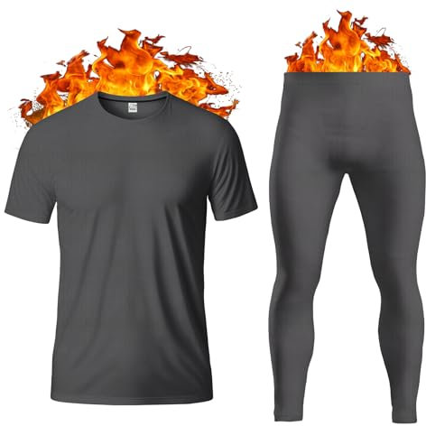 Men's Thermal Underwear Set Base Layer - Short Sleeve T-Shirt/Vest/Top and Long Johns For Men Ultra Soft Warm Underwear Man Body Warmer Size S-XXL (Charcoal, L)