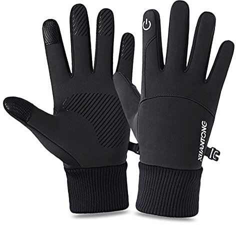 Touchsceen Fleece-Handschuhe, Thermo-Handschuhe, winddicht, schneefest, warme Handschuhe, Wintersport, Skifahren, Snowboarden, Reiten, Motorradfahren, Radfahren, Handschuhe (schwarz-A, M für Frauen)