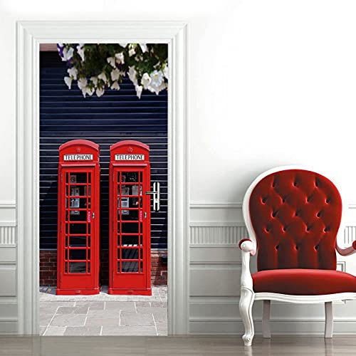 A.Monamour Türtapete Selbstklebend Türfolie Türposter 3D Englische Telefonzellen Vinyl Folie Türdeko Tapete Wandbild Türaufkleber Türtattoo 90 x 200 cm