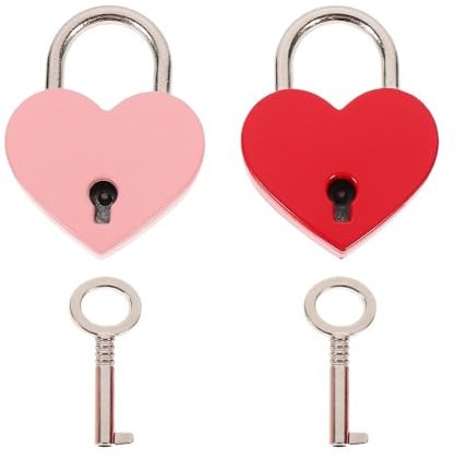 NUOBESTY Love Lock Heart Padlock 2pcs Metal Heart Shaped Padlock Mini Lock with Keys for Luggage Diary Book Jewelry Box Handbag Wedding Christmas Favor Pink Red, 3.7X2.9X0.7CM