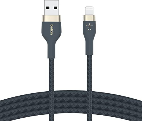 Belkin Cable Trenzado USB-A a Lightning de 1 m BoostCharge Pro Flex, Certificación MFi, Cable de Carga para iPhone 14/14 Plus, 13, 12, Pro, Max, Mini, SE, iPad y Otros, Azul