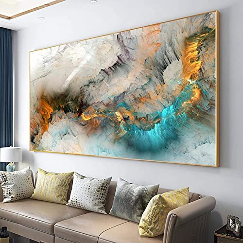 Abstrakte Kunst, Malerei, bunte Nebelwolken, gedruckt auf Leinwand, großes Wandbild für Wohnzimmer, modernes Poster und Druck, 85 x 150 cm (33 x 59 Zoll) Innenrahmen