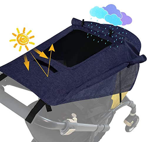 WD&CD Sonnensegel Kinderwagen mit UV Schutz 50+ und Wasserdicht, Double layer fabric mit Sichtfenster und extra breite Schattenflügel, Dunkelblau