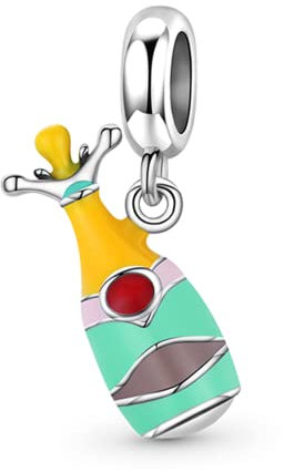 GNOCE Champagne Bouteille Pendentif Charms Argent Sterling 925 Glace Lait Dangle Charme Perle Bijoux Cadeau pour Femmes Filles Fille Serpent Chaîne Bracelets/Collier (Bouteille champenoise)