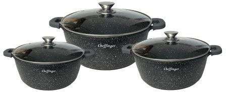 6-Teilig Kochgeschirr-Set 20/24 / 28 cm Topf Induktion Alu Guss Pfanne Topfset Kochtopfset Marmor