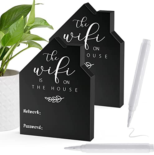 WiFi contraseña signo madera pizarra estilo tablero de madera signo independiente centro de mesa decoración colgante (2)