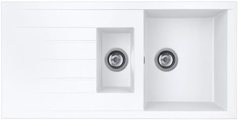 Liquida CU15WH 1.5 Bowl Composite Reversible Inset White Kitchen Sink with Waste