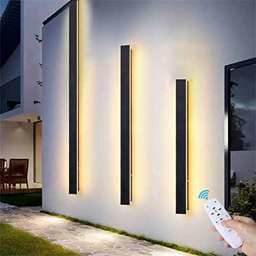 LED Exterieur Jardin Applique Murale avec Télécommande Dimmable Interieur Lampe Murale Noire Design Applique Exterieure IP65 Etanche Spots Muraux Terrasse Garage Couloir Chambre Luminaire (120cm 66W)