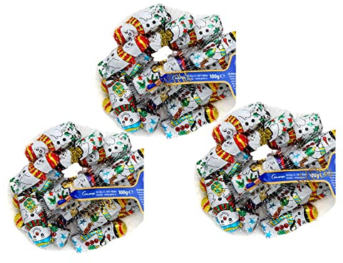 Chocolate Snow Men In Net - Individually Foiled Milk Chocolate Gift Pack - Novelty Christmas Stocking Filler For Adults And Children - Secret Santa Gift 3 x 100 g
