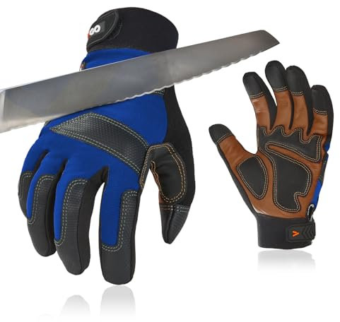Vgo... 1 Paar schnittfeste Handschuhe, Leder-Arbeitshandschuhe, Mechanikerhandschuhe, HPPE Anti-Cut Liner, EN388 Level C, ANSI Level A3 (CA9777CT)