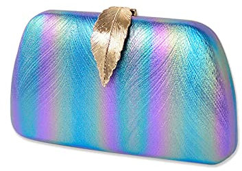 CORIOS Borsetta da Sera Donna Borsa a Mano con Fibbia a Foglia Chiusura Clutch Piccolo con Catena Borsa a Tracolla Borsa a Spalla Elegante Pochette per Cocktail Festa Ballo Cerimonia Blu Verde