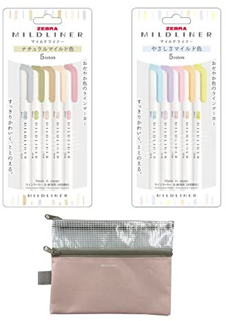 Zebra Fluoreszenzstift Mildliner 2-Produkt-Set Kids, Office, College, School (WKT7-5C-YC, WKT7-5C-NTC) (pen case)
