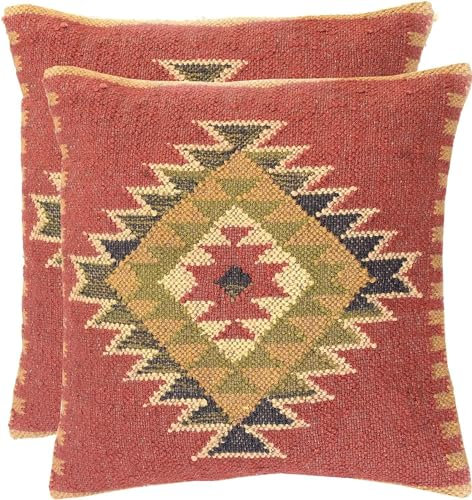 EXPORT PROFILE Kilim - Funda de cojín tejida a mano de lana étnica de yute, 45,7 x 45,7 cm, cuadrada, decorativa, decoración bohemia para sofá, funda de cojín rústica bohemia para decoración del hogar