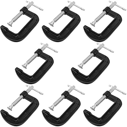 JEUIHAU 8 Piece 3 Inch C-Clamp Set, Mini G-Clamps, Small C Clamps Set Cast Iron C Clamp with Sliding T-Handle, for Woodworking, Welding, Metal Workpiece, Carpentry, DIY, Black