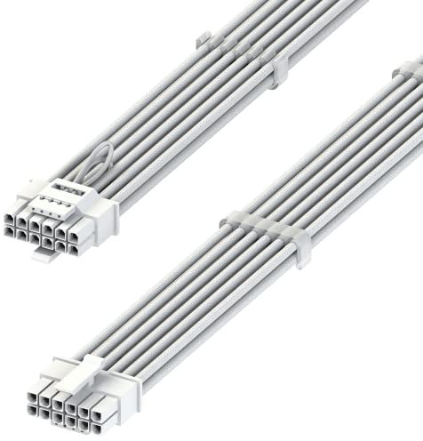 LINKUP - AVA 600W PCIE 5.0 12VHPWR (16 pines/12+4) 16AWG Cable de Fuente de alimentación de Alta Corriente con Funda - 70cm - (Blanco) Compatible con Todas Las GPU RTX5000 y RTX4000 y RTX3000 FE
