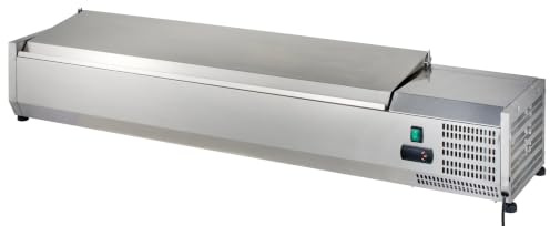 GastroHero Kühlaufsatz 8 x GN 1/4, Edelstahl VRXH1600/330SS | Zutatenkühlung 160 x 33 x 28 cm, digitales Thermostat, inklusive 5 Zwischenstege, mit statischer Kühlung 2 bis +8 °C