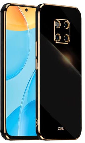 EASSGU Galvanisierter Rahmen Handyhülle für Huawei Mate20 Pro (6.39 Inches), Weiche TPU Silikon Schutzhülle - Schwarz