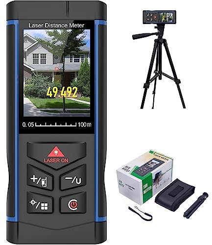 S.Fine Télémètre Laser 100m avec Caméra 6X, Précision ±2mm, Niveau Électronique, Angle en Temps Réel, Mesure de Distance Intérieure et Extérieure, Trépied Inclus