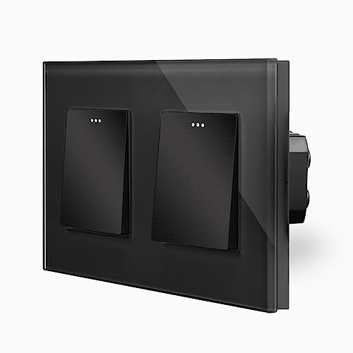 2x Wipp 1-facher Lichtschalter und Wechselschalter Wandschalter 1-Weg für UP DE Unteputzdose im 2-Fach Glasrahmen Glas Wandblende Schwarz Kipp Schalter LUXUS-TIME