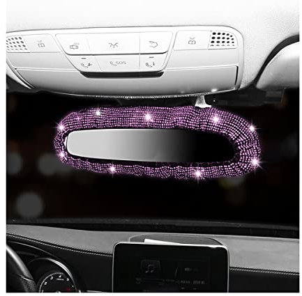 JNNJ Bling Strass Auto Rückspiegel Abdeckung, Diamant-Innenspiegel-Dekoration, Glitzer Auto Rückspiegel Gummiband, Auto Innendekoration Zubehör für Frauen(Rosa)
