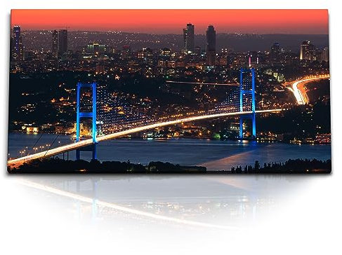 Paul Sinus Kunstdruck Bilder 120x60cm Istanbul Bosporus Brücke bei Nacht Abendröte