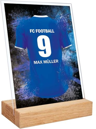 GRAVURZEILE Fußball Bild auf Acrylglas - Fussball Fanartikel Foto Trikot mit Name Nummer & Verein - Personalisierte Geschenke für Männer und Jungen - Geschenk für Ihn - Schalke Trikot - 15 x 20 cm