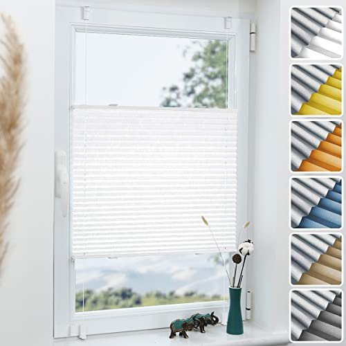 Grandekor Plissee ohne Bohren Verdunkelung Weiß 90x130cm(BxH), Klemmfix Verdunklungsplissee für Fenster Tür, Thermo Plissees Verdunklung Blickdicht für Schlafzimmer, Wohnzimmer, Büro