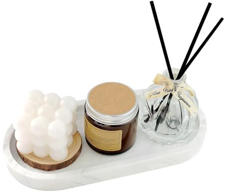 WORHE Badezimmertablett, Marmor Schminktisch Tablett Organizer Deko Oval Schmucktablett Schmuckaufbewahrung, Geeignet für Badezimmer, Küche, Aufbewahrung und Dekoration zu Hause(BH101)