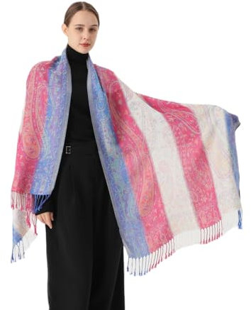 Pashmina-Schal für Damen, Regenbogenfarben, weich, leicht, Hochzeitsschal, Weißer Regenbogen - Ny041-1, Large