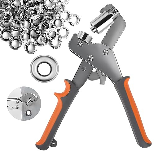 Eyelet Punch Kit, Professional Magnetic Grommets Eyelets Set with 300 Eyelets (10mm), Grommet Press Hole Punch Plier, Handheld Eyelet Pliers Grommet Kit for Tarpaulin, Fabrics, PVC banners,etc(10mm)